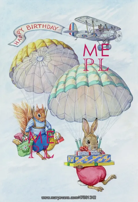  : Rabbit and Squirre parachuting with presents