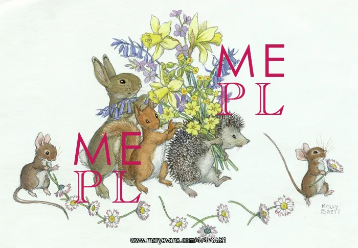 : Rabbit, squirrel, hedgehog with a bouquet : Rabbit, squirrel, hedgehog with a bouquet