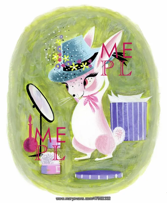 : Rabbit trying on hat in front of mirror : Rabbit trying on hat in front of mirror