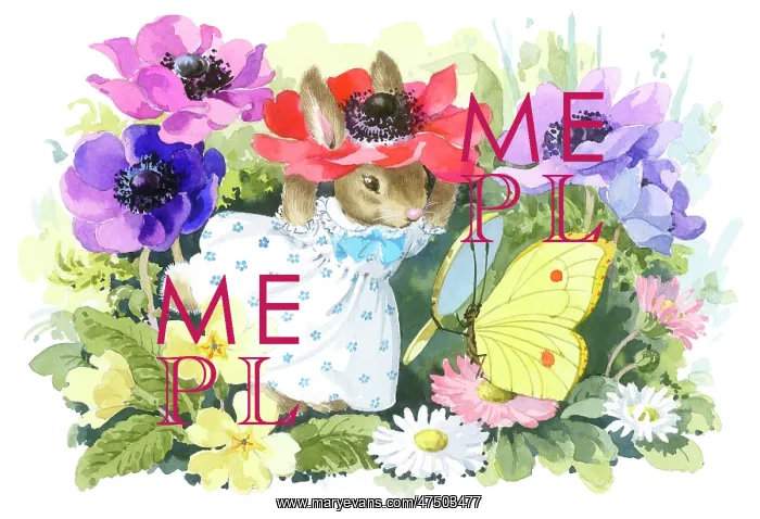 : Rabbit wearing Anemone flower hat : Rabbit wearing Anemone flower hat