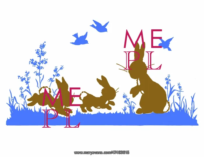 : Three rabbits with three birds above : Three rabbits with three birds above