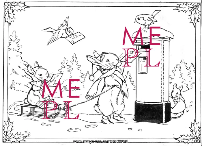 : Two rabbits and two birds posting a letter : Two rabbits and two birds posting a letter