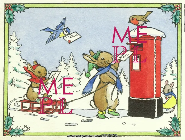 : Two rabbits and two birds posting a letter : Two rabbits and two birds posting a letter