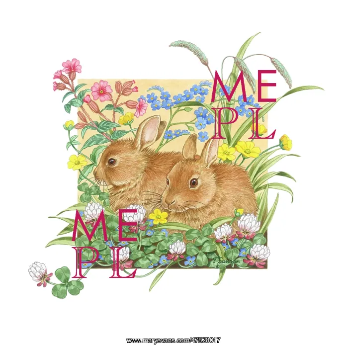 : Two Rabbits with clover, forget-me-nots etc : Two Rabbits with clover, forget-me-nots etc