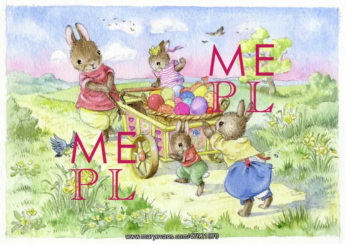  : Rabbits with Easter eggs in a cart