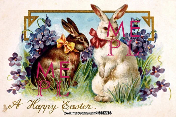  : Rabbits and flowers on an Easter card