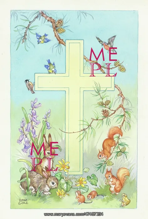 : Rabbits, mice, squirrels and birds with Cross - robin, blue : Rabbits, mice, squirrels and birds with Cross - robin, blue