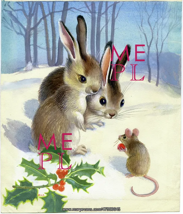 : Two Rabbits and a Mouse in the snow : Two Rabbits and a Mouse in the snow