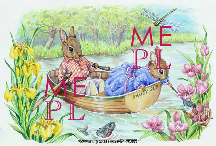 : Two rabbits in rowing boat Saucy Sue : Two rabbits in rowing boat Saucy Sue