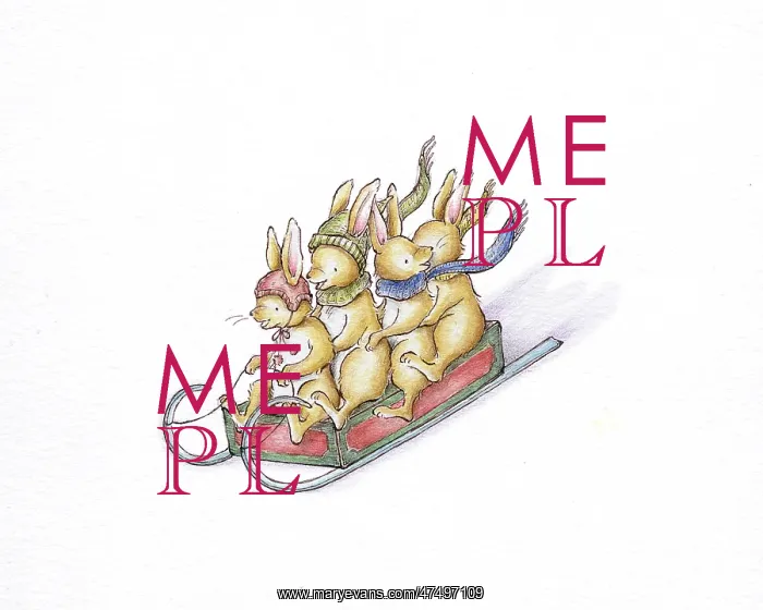  : Four Rabbits on a sledge sliding down snowy hill