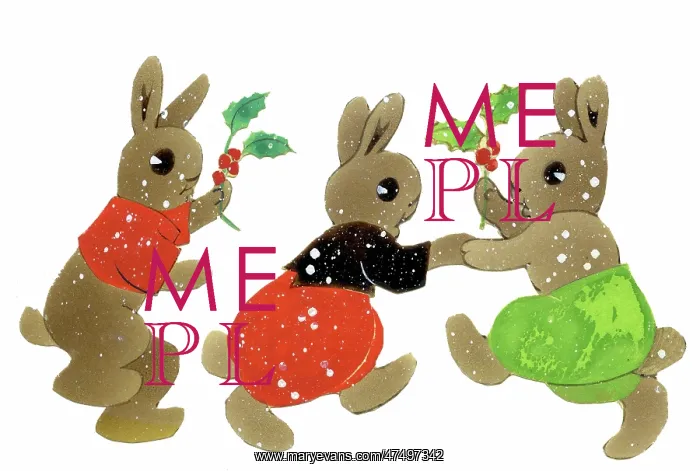  : Three Rabbits in the snow with holly