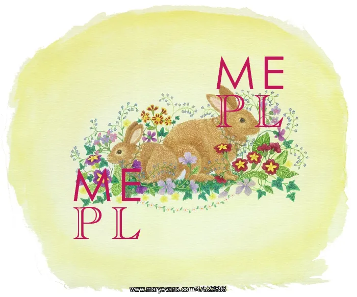 : Two Rabbits with Spring Flowers : Two Rabbits with Spring Flowers