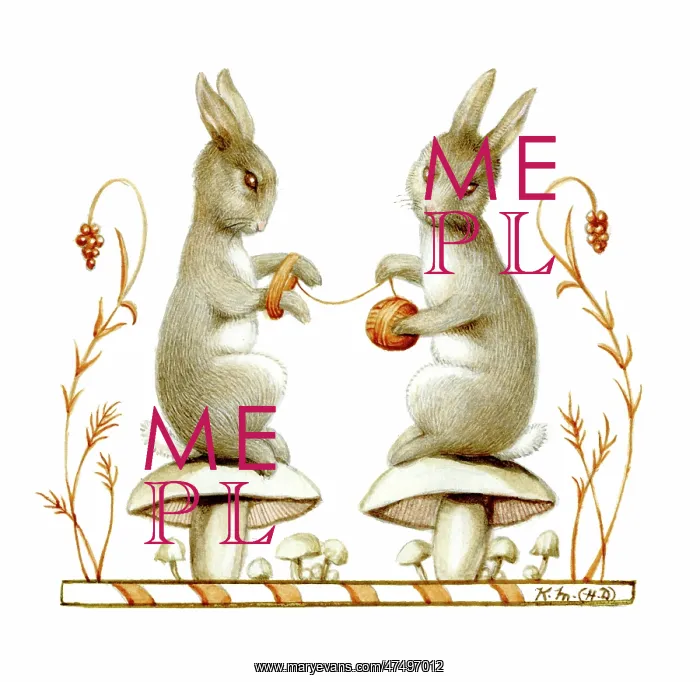 : Two Rabbits winding a ball of wool : Two Rabbits winding a ball of wool
