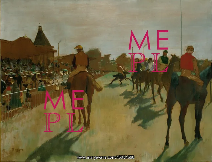 : Race horses in front of the stands : Race horses in front of the stands