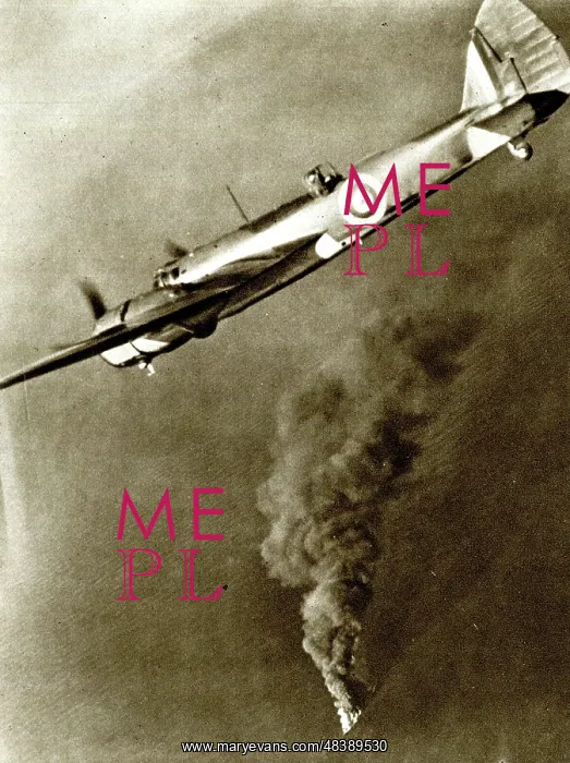 : RAF bomber with German tanker on fire below, WW2 : RAF bomber with German tanker on fire below, WW2