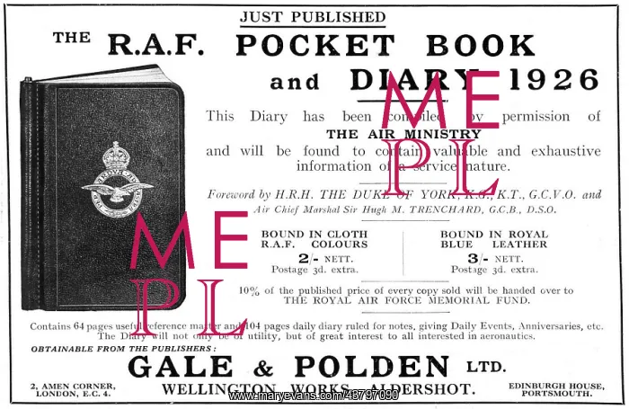 : RAF Pocket Book & Diary 1926 : RAF Pocket Book & Diary 1926