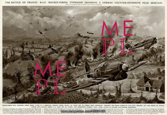 : RAF Typhoons attack German tanks by G. H. Davis : RAF Typhoons attack German tanks by G. H. Davis