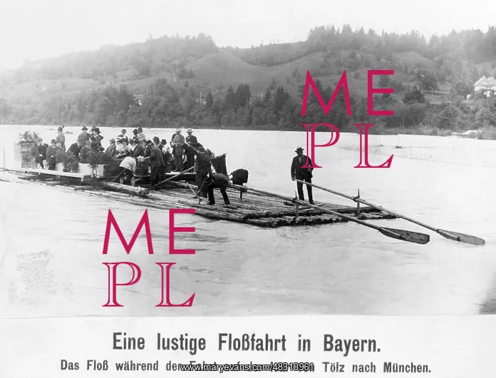 : Raft trip on the Isar, 1912 : Raft trip on the Isar, 1912