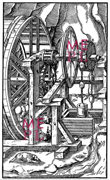 : Rag-and-chain pump for draining a mine operated : Rag-and-chain pump for draining a mine operated