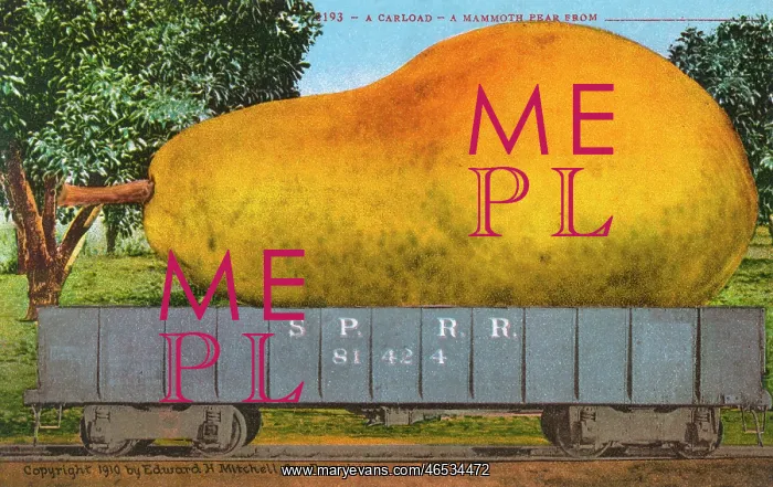 : Rail car transporting a giant pear : Rail car transporting a giant pear