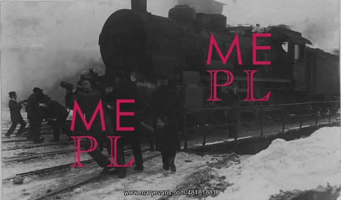 : Rail strike breakers with an express train locomotive on the : Rail strike breakers with an express train locomotive on the