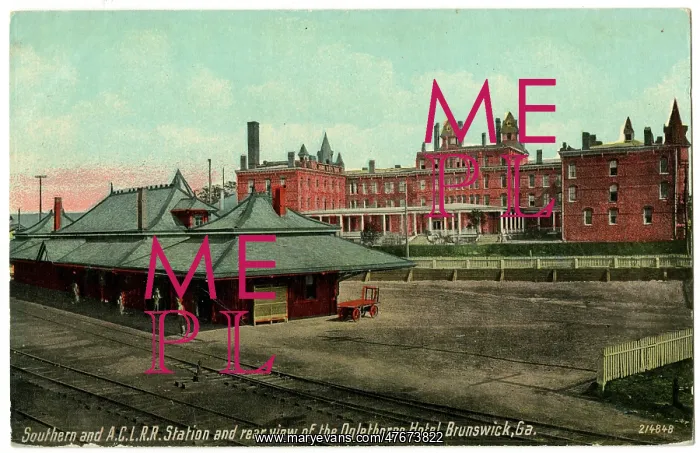 : Railroad Station and Oglethorpe Hotel, Brunswick, GA, USA : Railroad Station and Oglethorpe Hotel, Brunswick, GA, USA