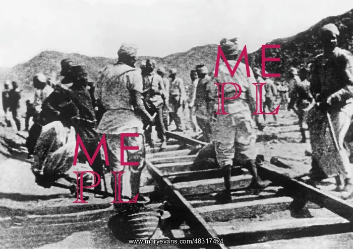 : Railway construction in the desert, 1897 : Railway construction in the desert, 1897