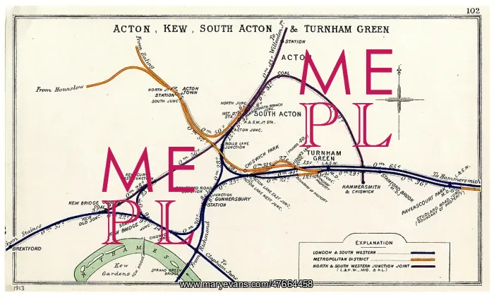 : Railway map, Acton, Kew, Turnham Green, London : Railway map, Acton, Kew, Turnham Green, London