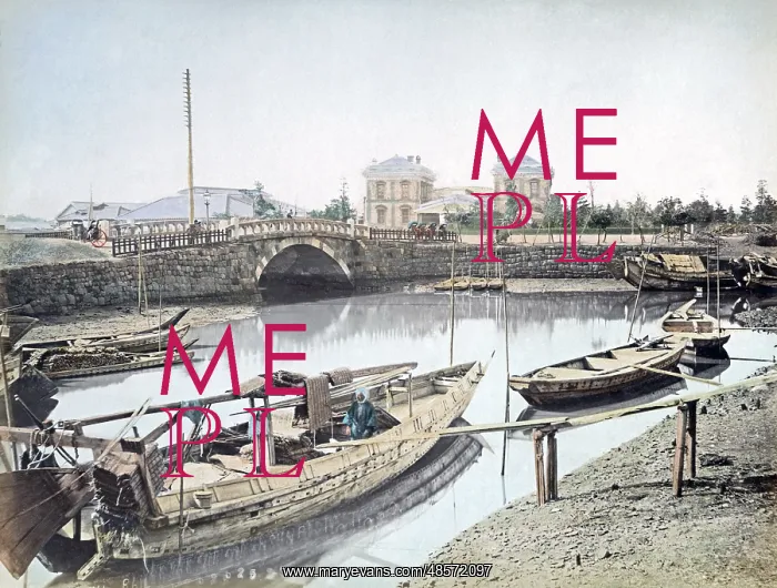 : Railway station and Shinbashi bridge, Japan, circa 1880s : Railway station and Shinbashi bridge, Japan, circa 1880s