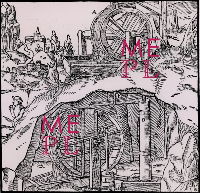 : Raising water from a mine (Basle, 1556). Woodcut : Raising water from a mine (Basle, 1556). Woodcut