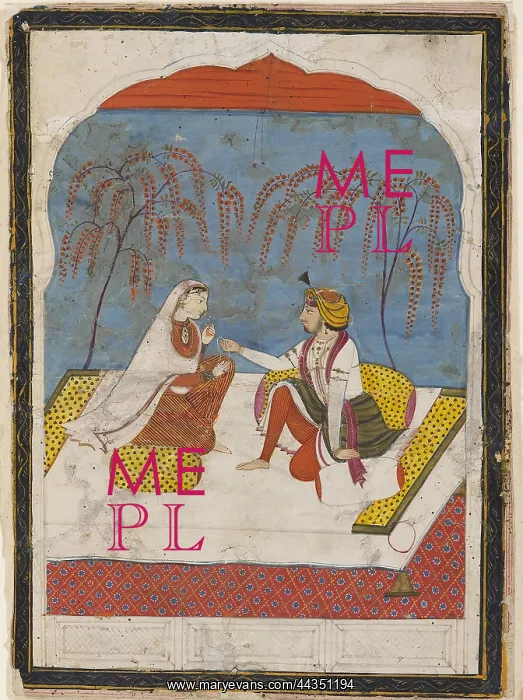 : Raja offering a bracelet to a lady : Raja offering a bracelet to a lady