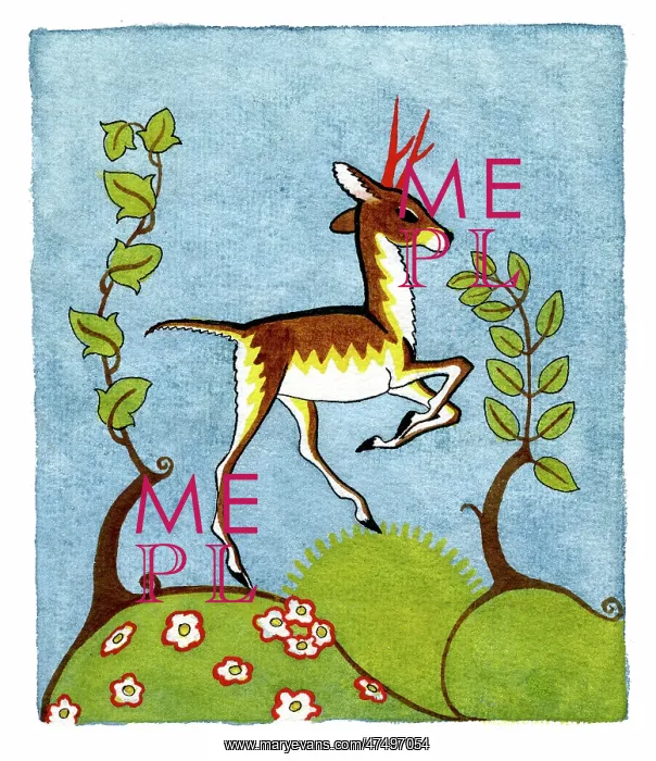 : Rampant young stag with red horns : Rampant young stag with red horns