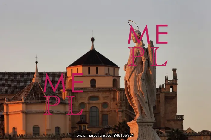 : Raphael statue and Cathedral-Great Mosque, Cordoba : Raphael statue and Cathedral-Great Mosque, Cordoba