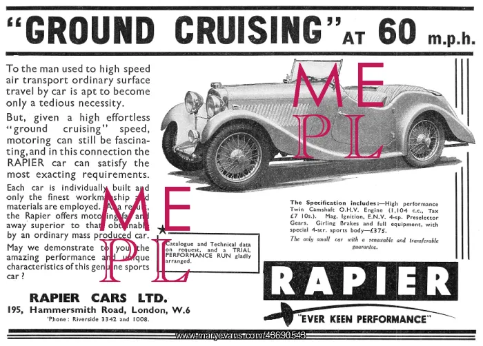 : Rapier Cars 1935 Advert : Rapier Cars 1935 Advert