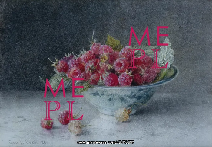 : Raspberries ' in a blue and white china bowl : Raspberries ' in a blue and white china bowl