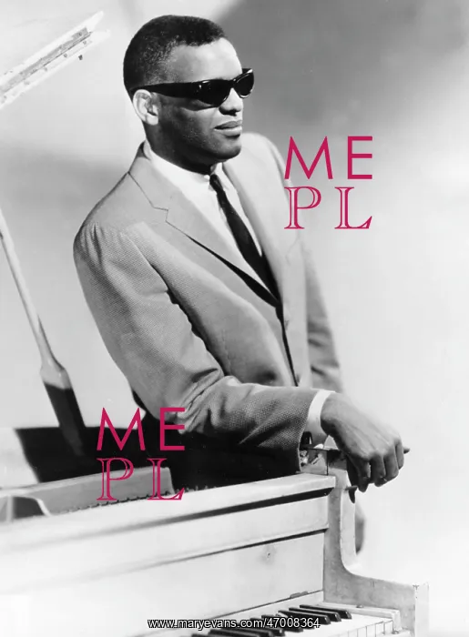 : Ray Charles, jazz performer, standing by a piano : Ray Charles, jazz performer, standing by a piano