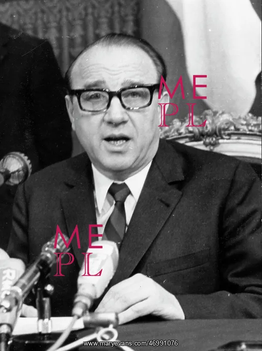 : Raymond Marcellin speaking at a press conference : Raymond Marcellin speaking at a press conference