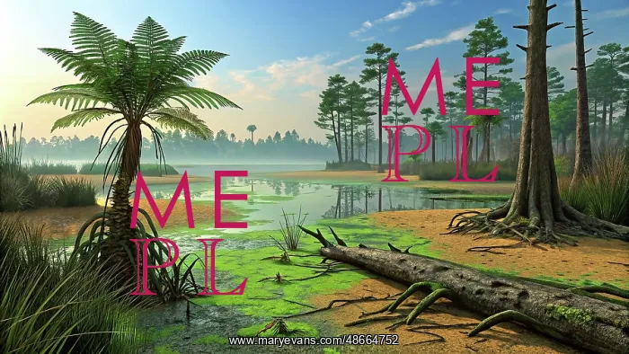 : A realistic landscape from the Jurassic period : A realistic landscape from the Jurassic period