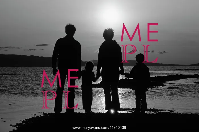 : Rear View Silhouette of Anonymous Family of Four Standing : Rear View Silhouette of Anonymous Family of Four Standing
