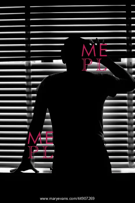 : Rear view silhouette of anonymous man peeking : Rear view silhouette of anonymous man peeking