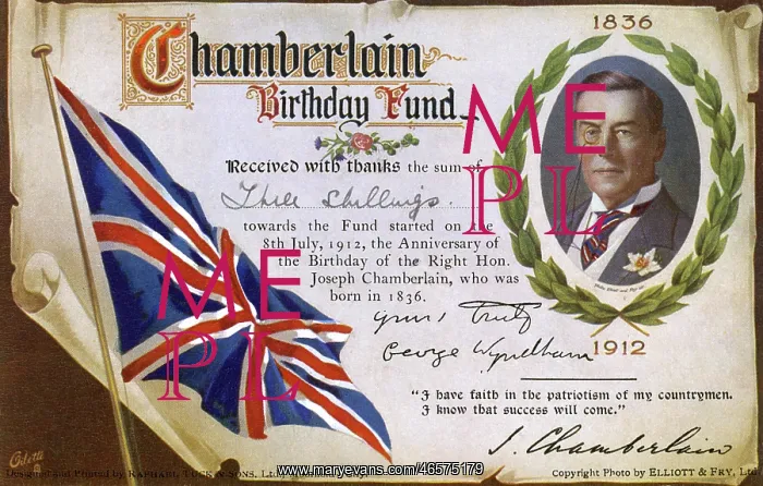: Receipt for a donation to the Chamberlain Birthday Fund : Receipt for a donation to the Chamberlain Birthday Fund