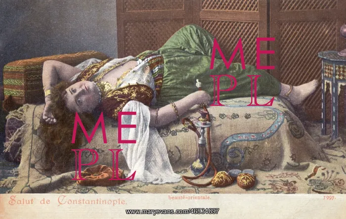 : Reclining Oriental Beauty with Hookah Pipe : Reclining Oriental Beauty with Hookah Pipe