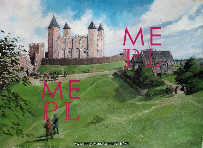 : Reconstructed view, Tower of London, c1100 : Reconstructed view, Tower of London, c1100