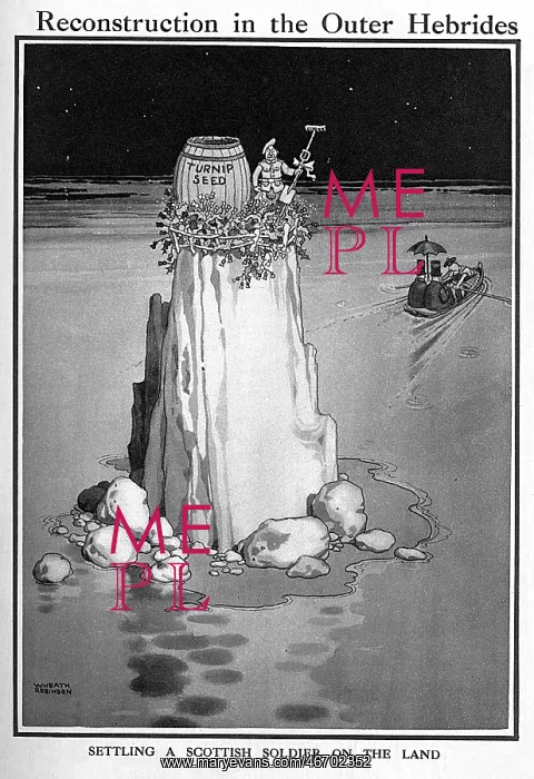 : Reconstruction in the Outer Hebrides by Heath Robinson, WW1 : Reconstruction in the Outer Hebrides by Heath Robinson, WW1