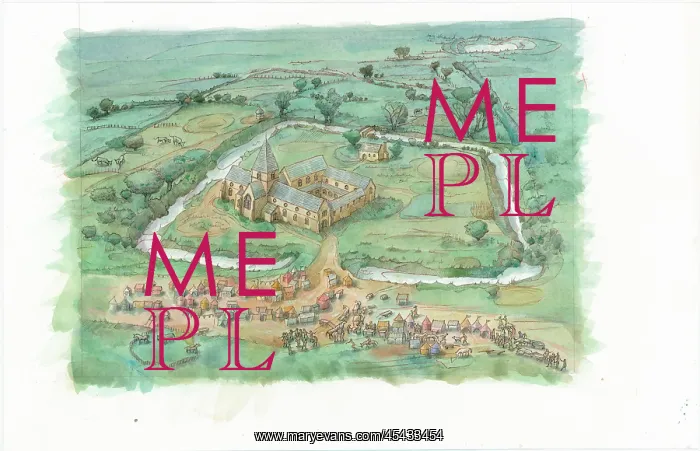 : Reconstruction showing an oblique view of Latton Priory : Reconstruction showing an oblique view of Latton Priory
