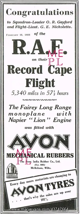  : Record Cape Flight Fitted With Avon Mrchanical Rubbers