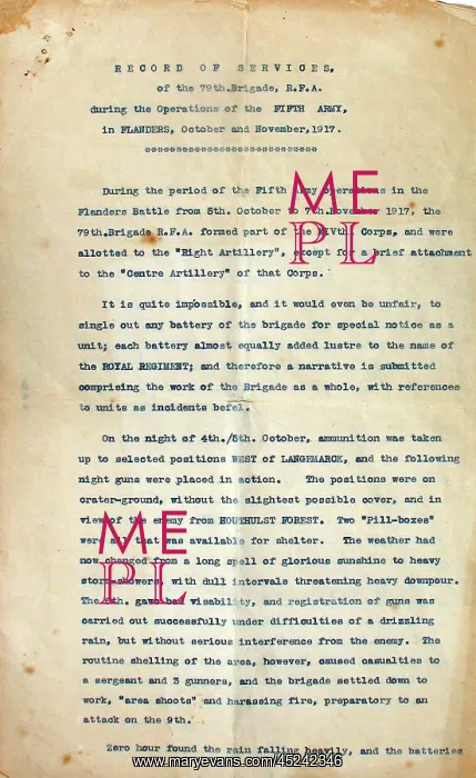 : Record of Services of the 79th Brigade, RFA, Flanders : Record of Services of the 79th Brigade, RFA, Flanders