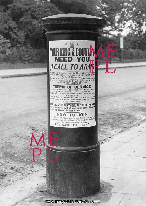: Recruitment poster on post box, WW1 : Recruitment poster on post box, WW1