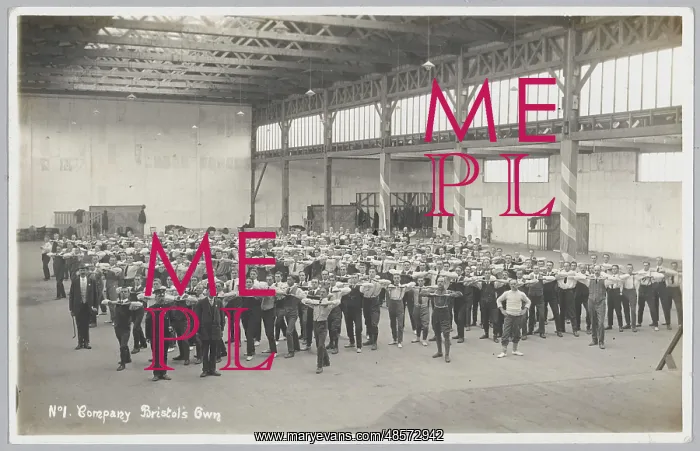 : Recruits at physical drill in a hall - Gloucestershire Regim : Recruits at physical drill in a hall - Gloucestershire Regim