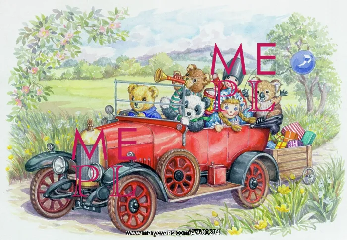 : Red Bullnose Morris Car driven by teddy bear : Red Bullnose Morris Car driven by teddy bear